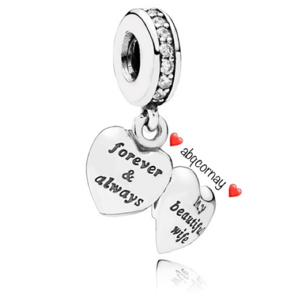 Pandora 791524CZ My Beautiful Wife Family EUC Dangle Charm w/ Clear Zirconia